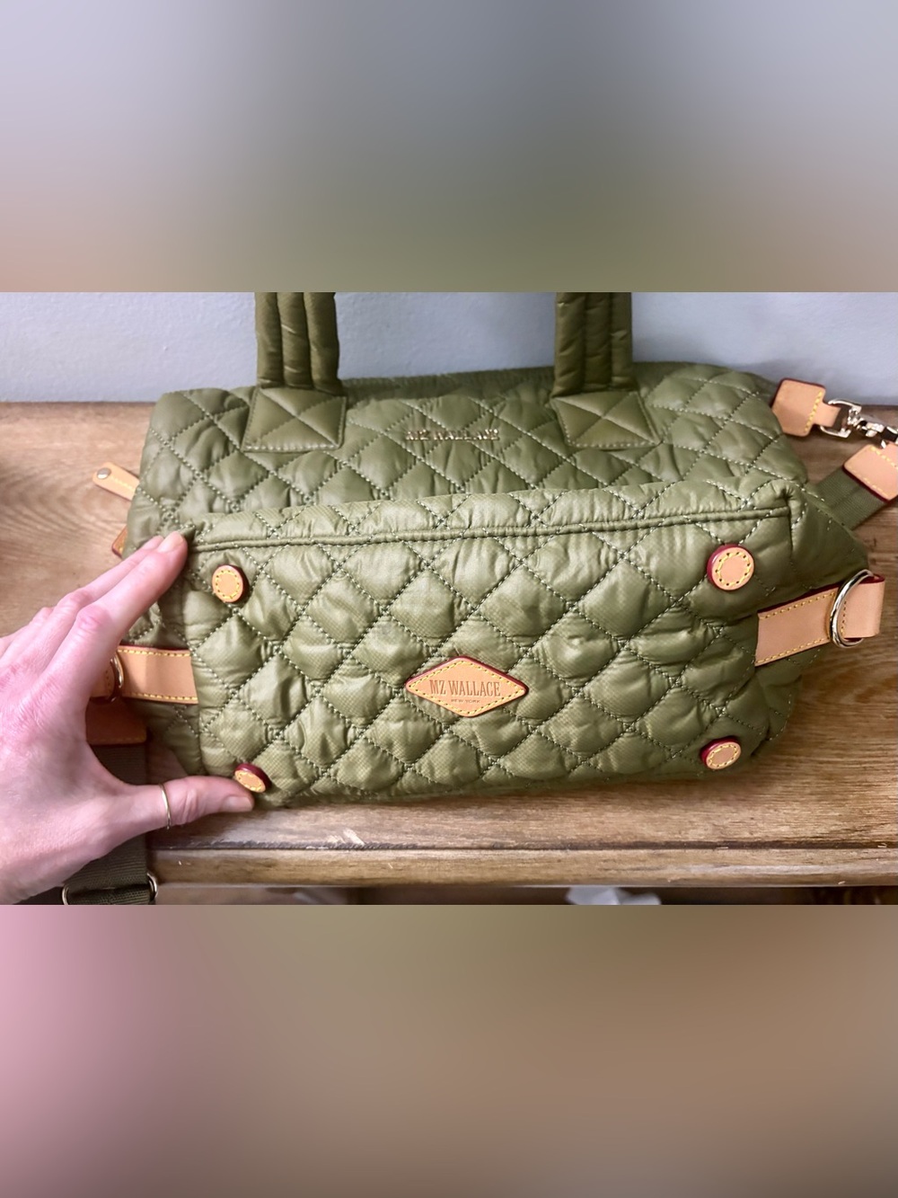 MZ Wallace Small Metro Sutton Deluxe Moss Green Quilted Nylon Crossbody Bag NWOT - Picture 2 of 15